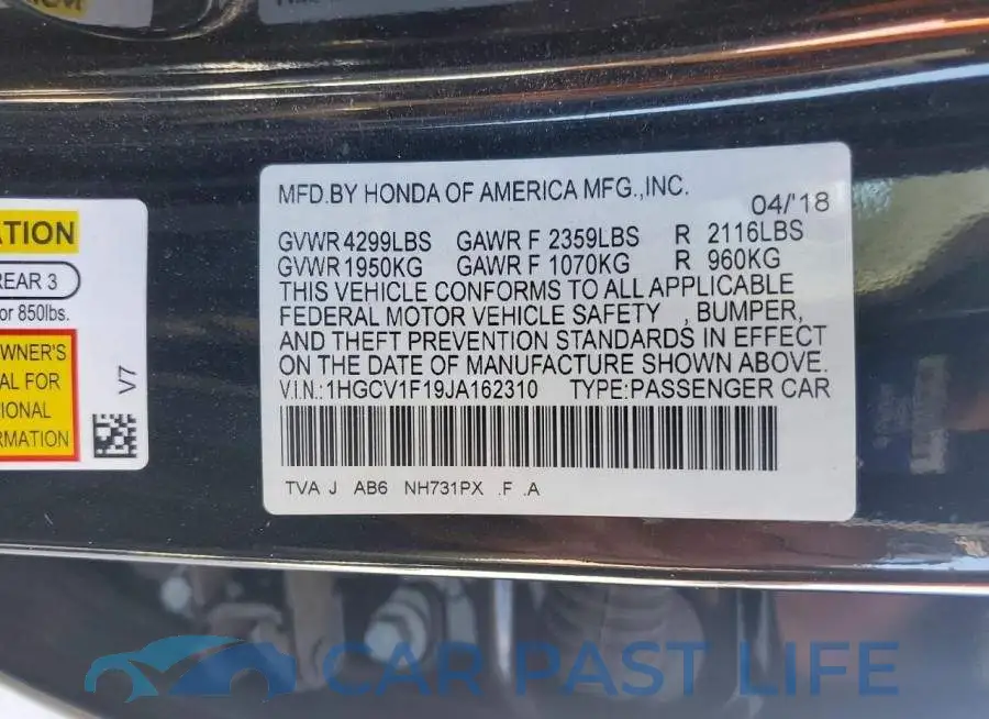 1HGCV1F19JA162310# 12