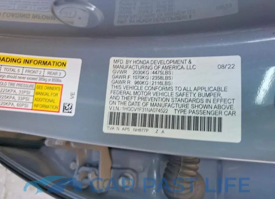 1HGCV1F31NA074522# 12
