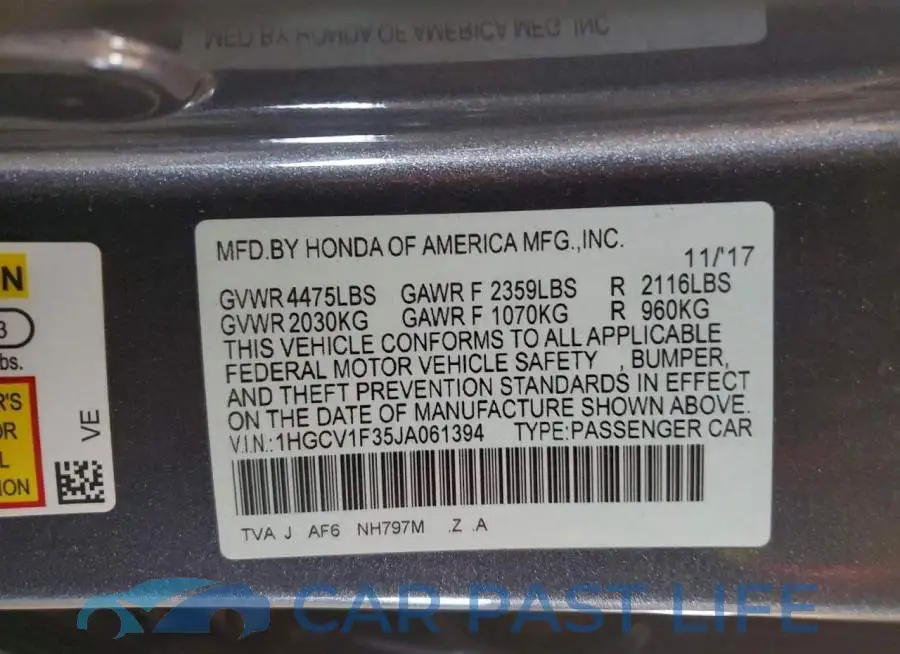1HGCV1F35JA061394# 12