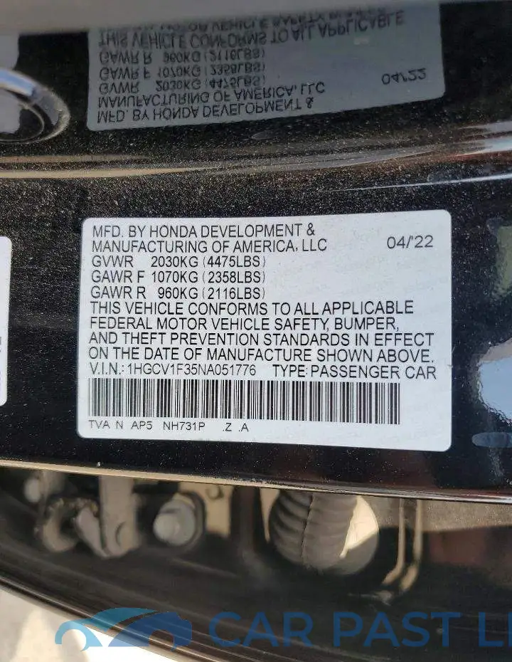 1HGCV1F35NA051776# 13