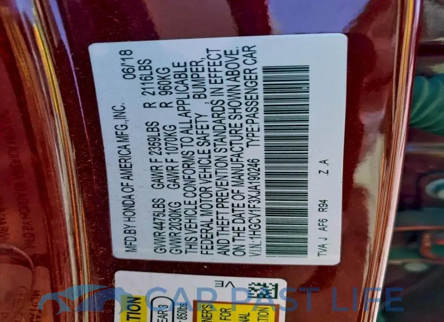 1HGCV1F3XJA190246# 12
