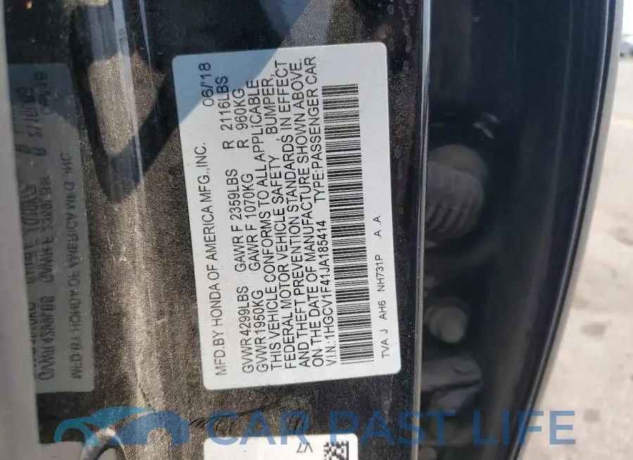 1HGCV1F41JA185414# 12