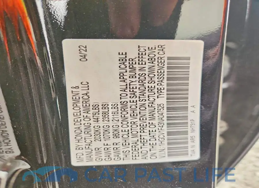 1HGCV1F43NA047525# 12