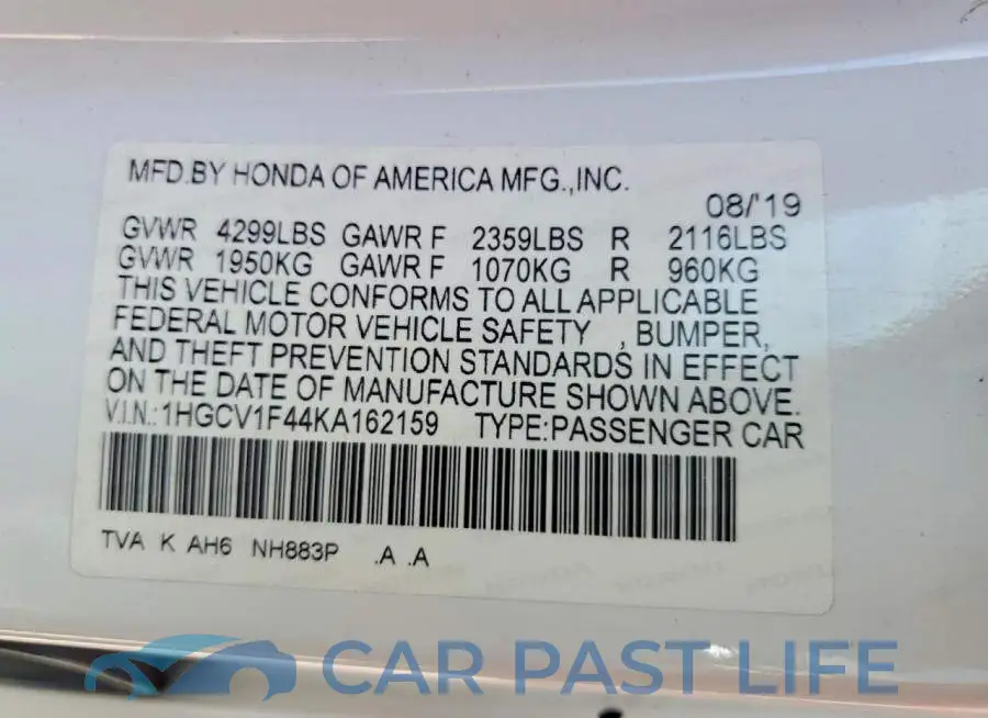 1HGCV1F44KA162159# 12