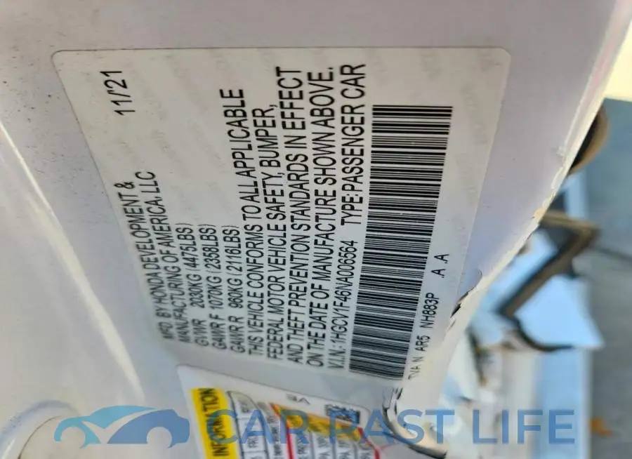 1HGCV1F46NA006564# 12