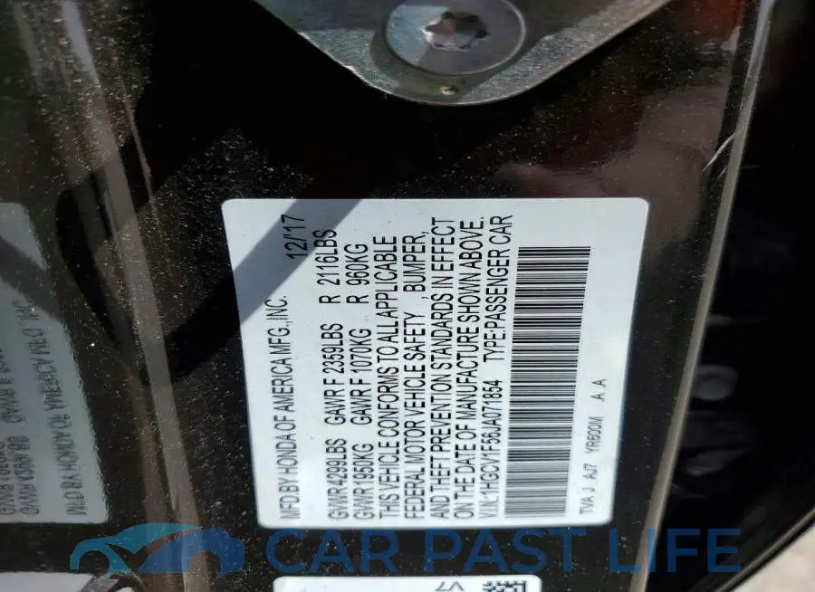 1HGCV1F56JA071854# 12