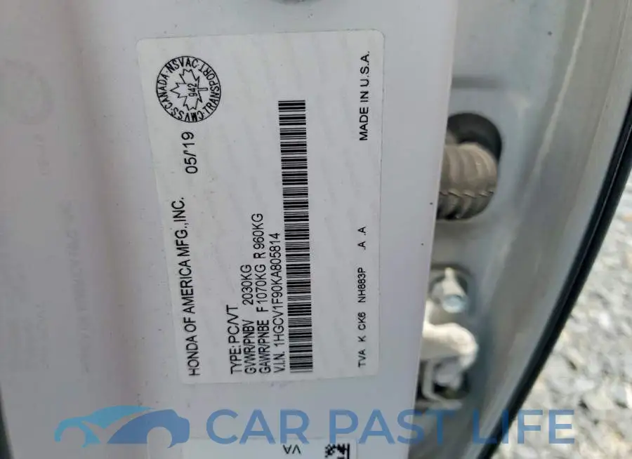 1HGCV1F90KA805814# 13