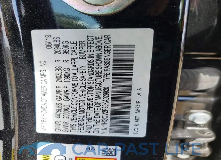 1HGCV2F90KA029920# 12