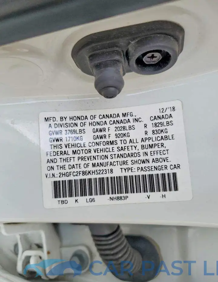 2HGFC2F86KH522318# 12