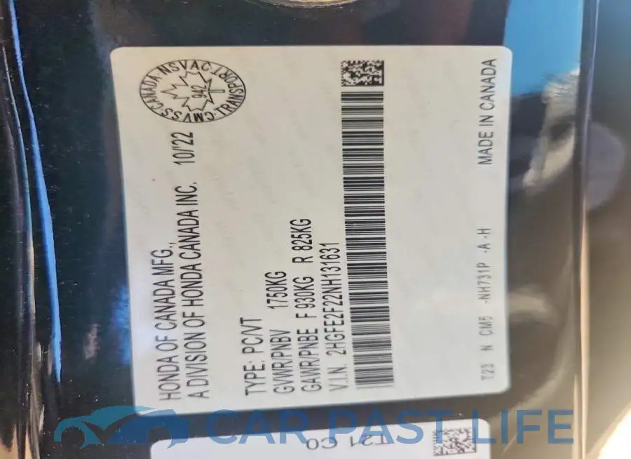 2HGFE2F22NH131631# 13