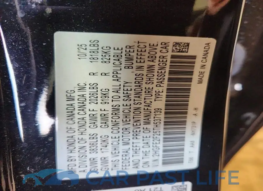 2HGFE2F25TH537139# 12