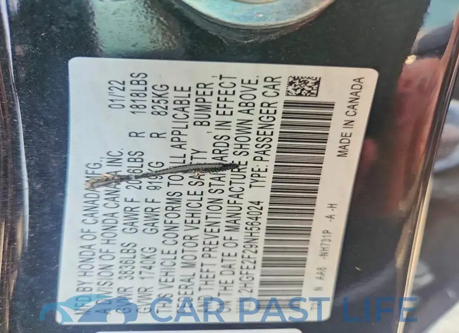 2HGFE2F29NH564024# 12