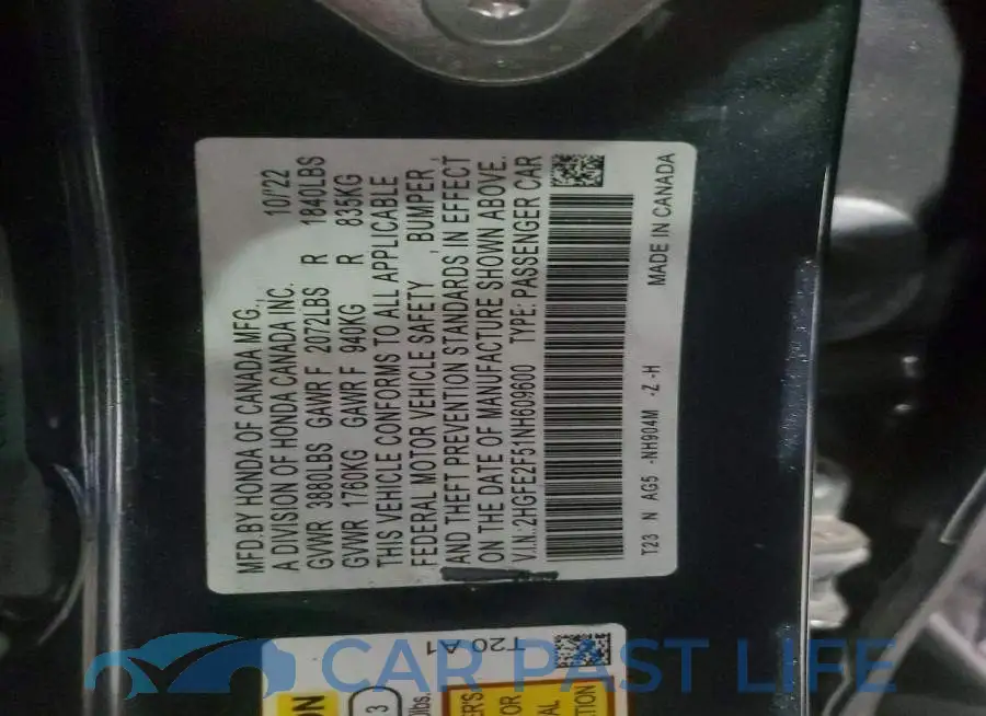 2HGFE2F51NH609600# 12