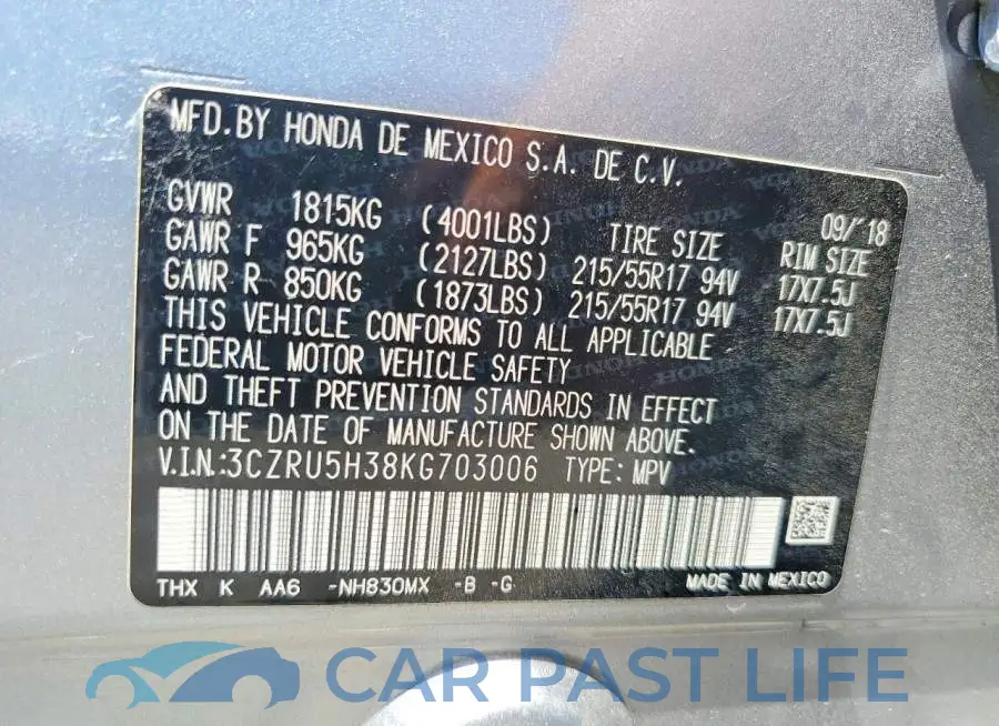 3CZRU5H38KG703006# 14