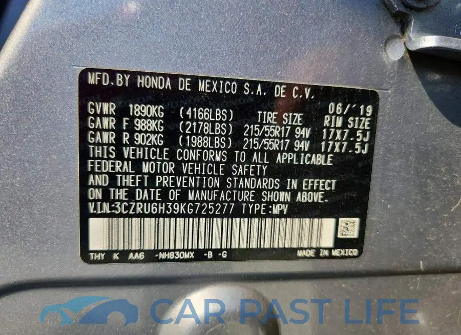 3CZRU6H39KG725277# 13