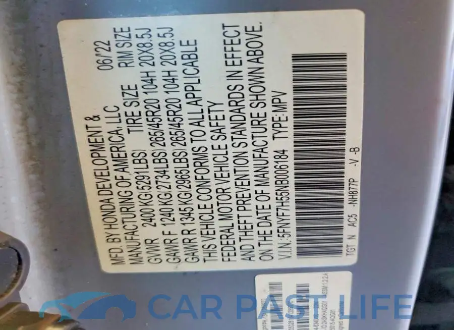 5FNYF7H55NB006184# 13