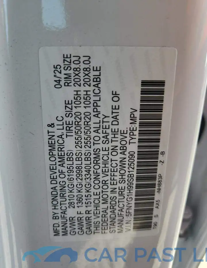 5FNYG1H99SB125090# 13