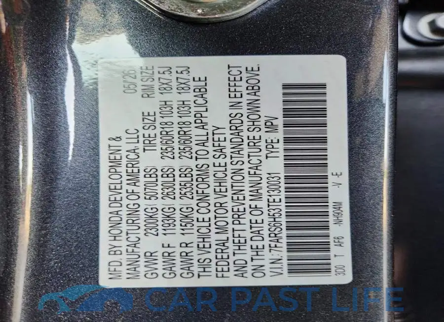 7FARS6H53TE130031# 13
