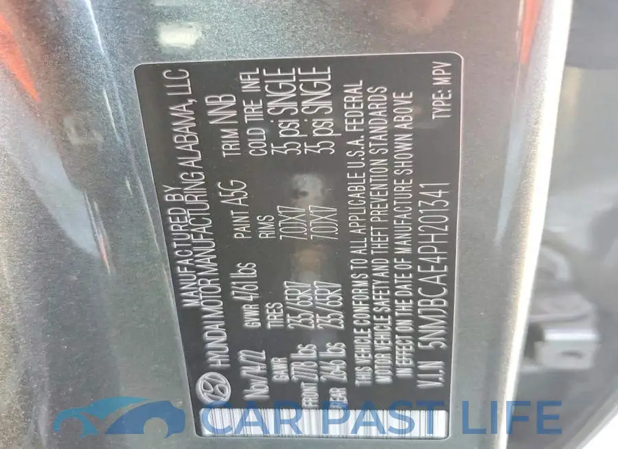5NMJBCAE4PH201341# 13