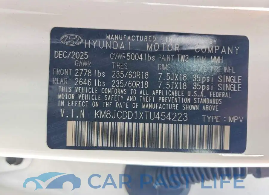 KM8JCDD1XTU454223# 12