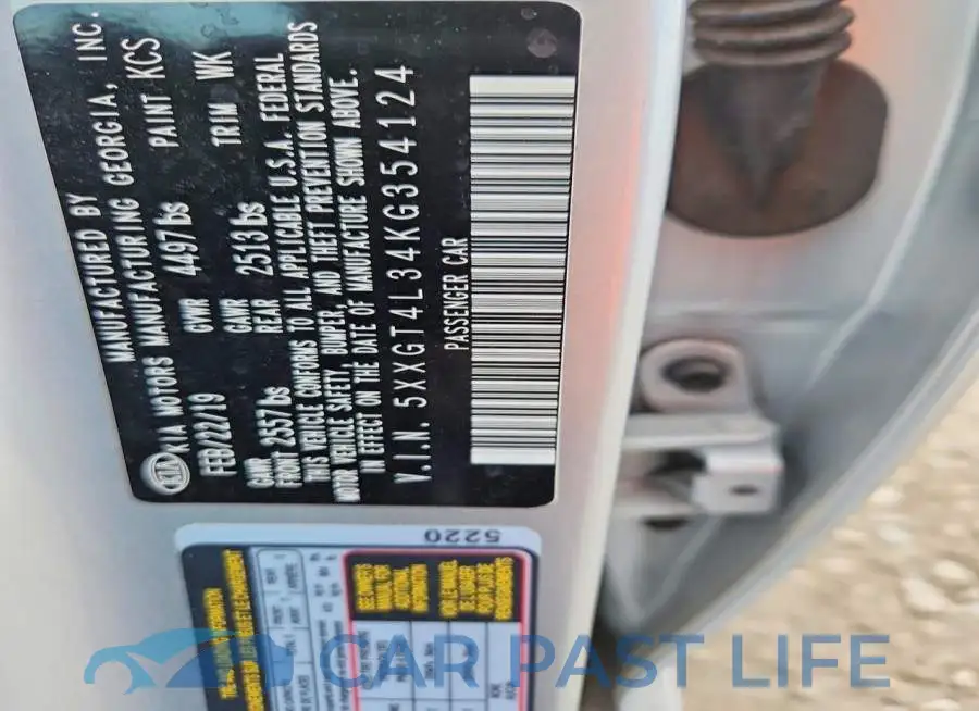 5XXGT4L34KG354124# 12