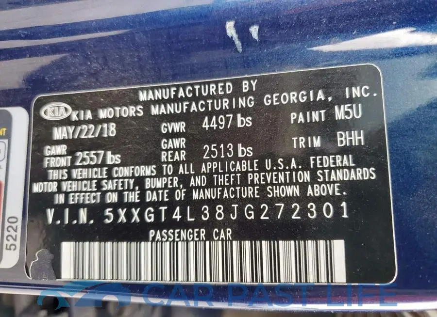 5XXGT4L38JG272301# 12