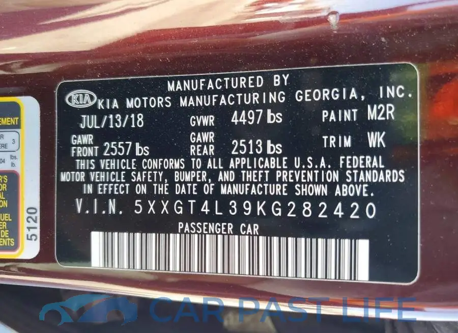 5XXGT4L39KG282420# 12