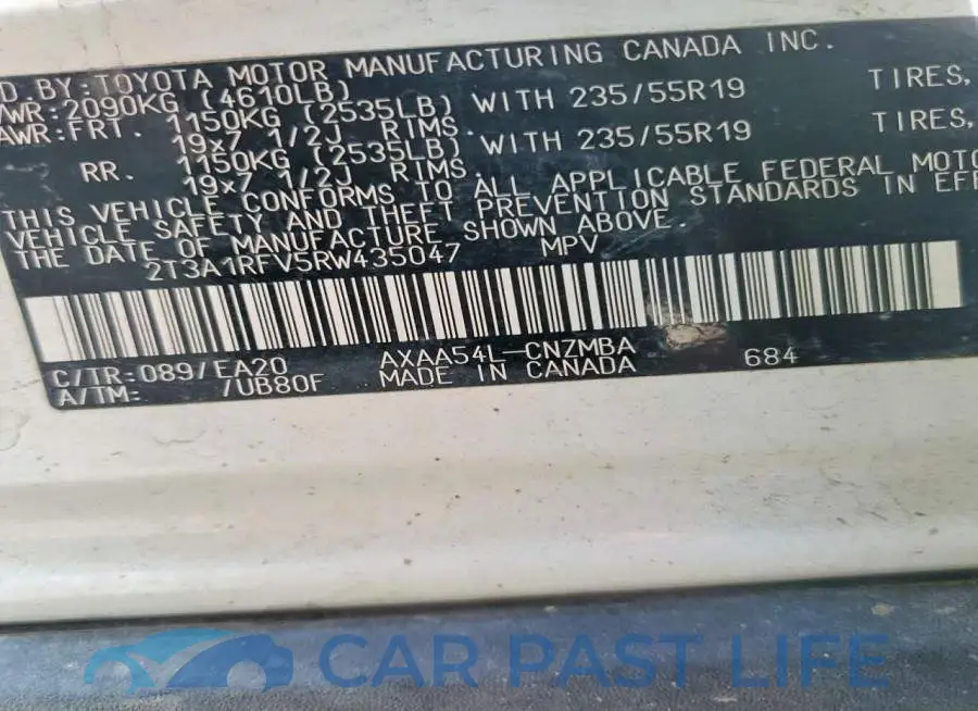 2T3A1RFV5RW435047# 12