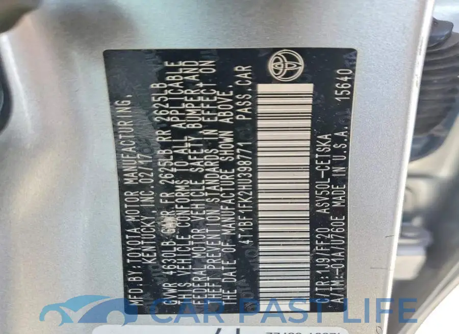 4T1BF1FK2HU398771# 12
