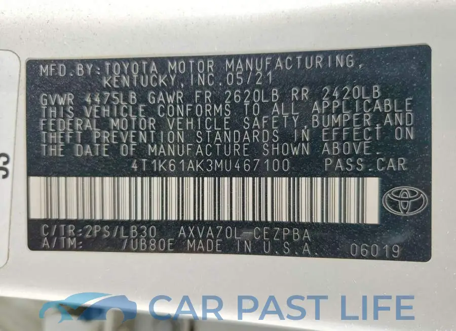 4T1K61AK3MU467100# 12