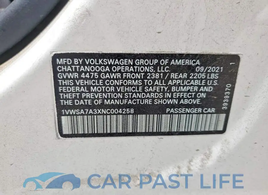 1VWSA7A3XNC004258# 12