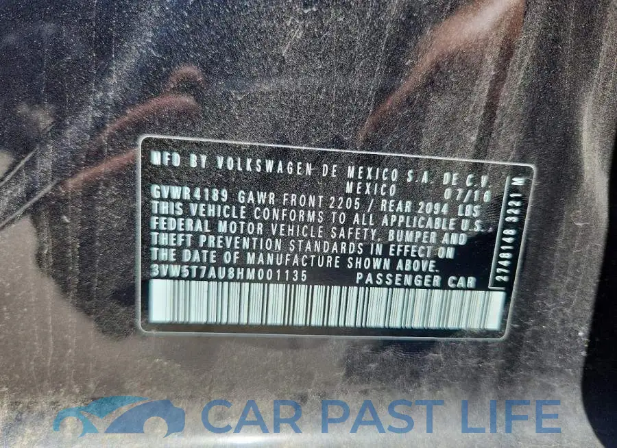 3VW5T7AU8HM001135# 12