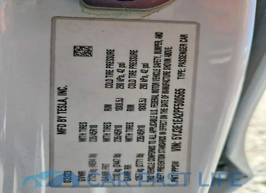 5YJ3E1EA2PF500565# 12