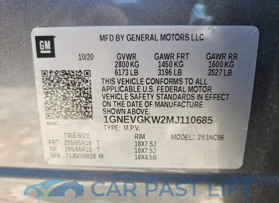 1GNEVGKW2MJ110685# 13