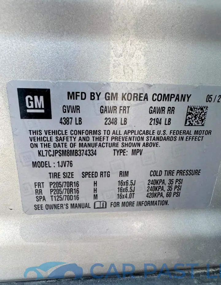 KL7CJPSM8MB374334# 10