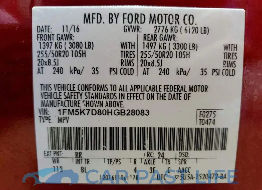 1FM5K7D80HGB28083# 13
