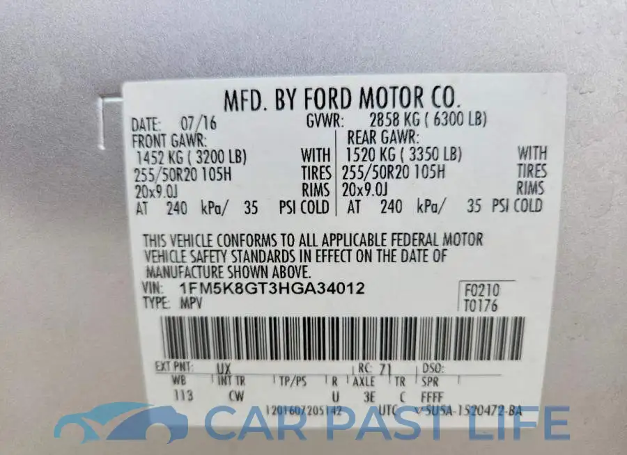 1FM5K8GT3HGA34012# 14