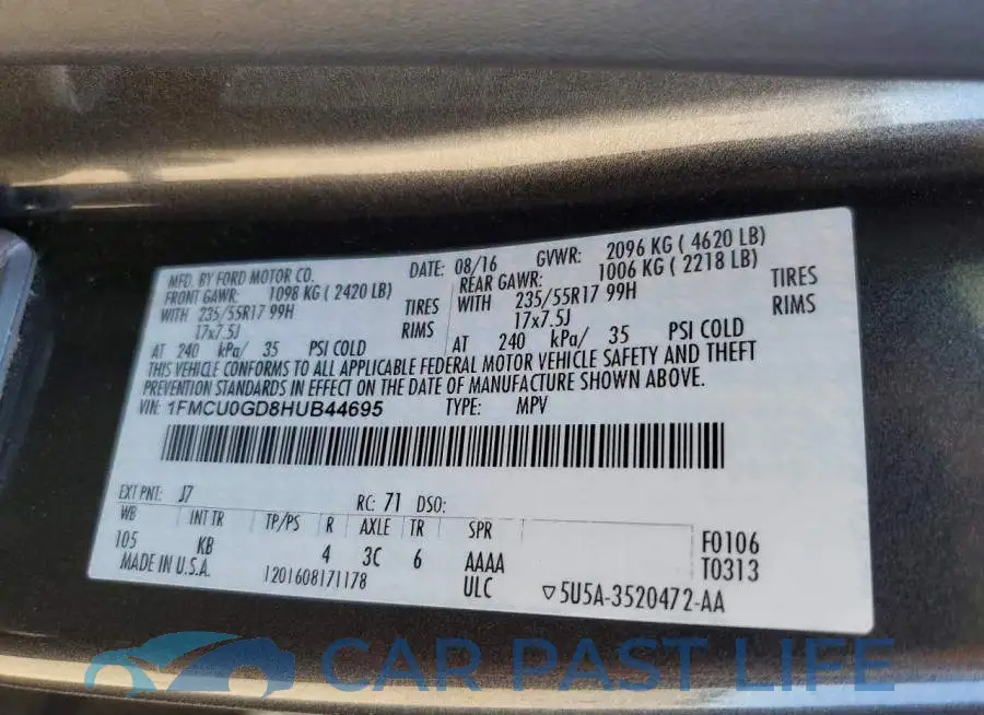 1FMCU0GD8HUB44695# 12