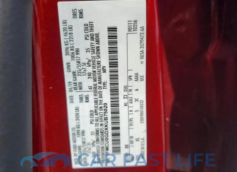 1FMCU0GDXKUB75020# 14