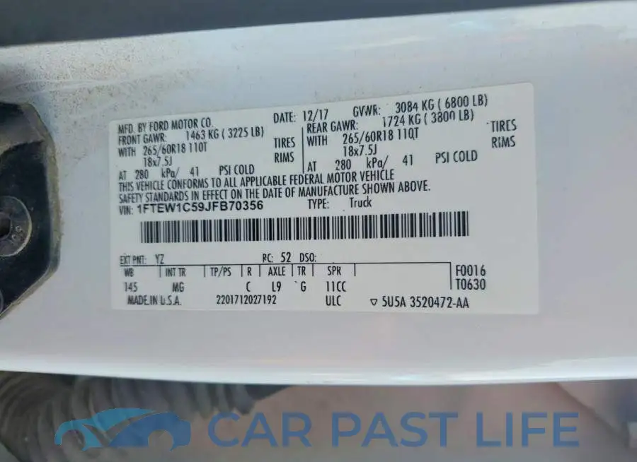 1FTEW1C59JFB70356# 12