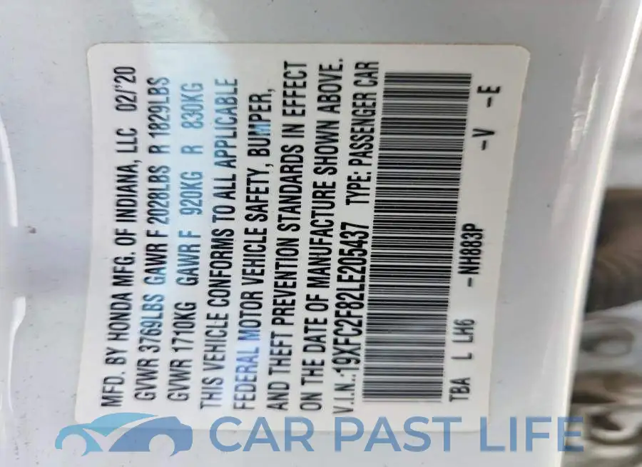 19XFC2F82LE205437# 12