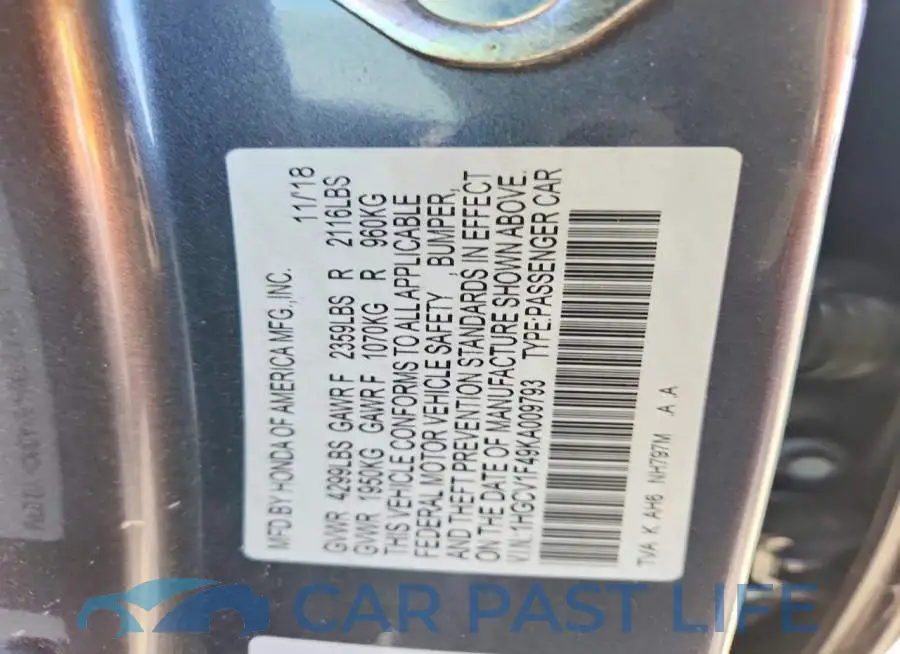 1HGCV1F49KA009793# 12