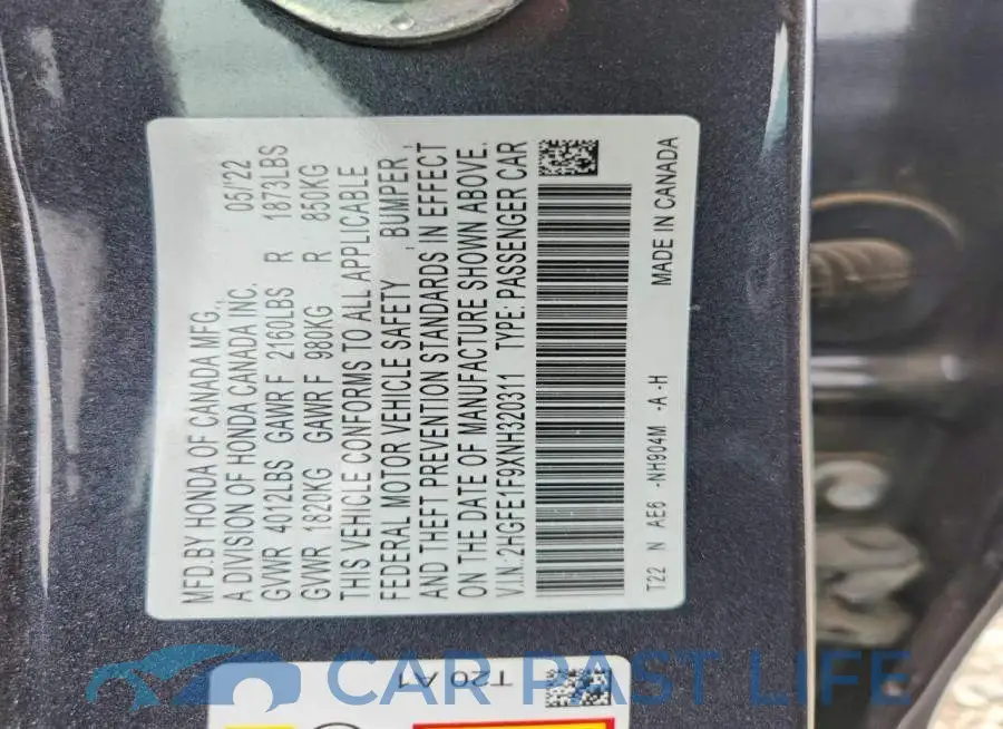 2HGFE1F9XNH320311# 13