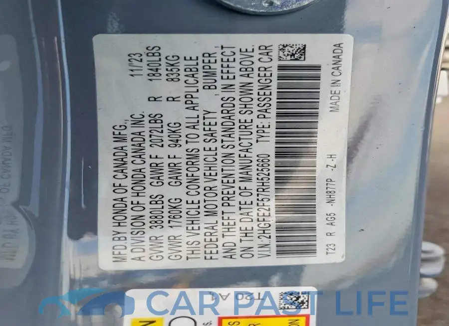 2HGFE2F57RH525660# 12