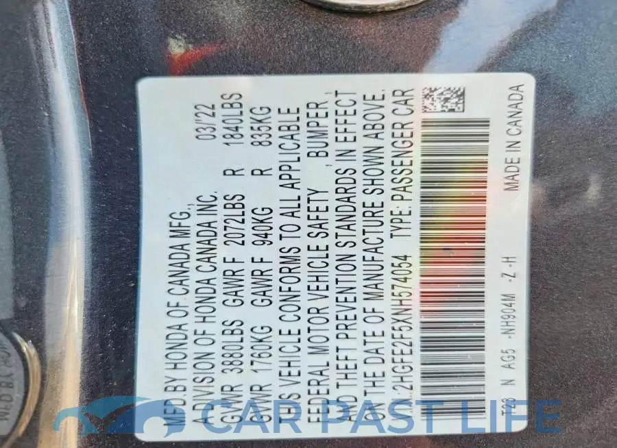 2HGFE2F5XNH574054# 12