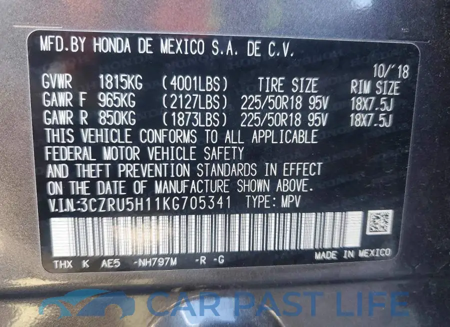 3CZRU5H11KG705341# 12