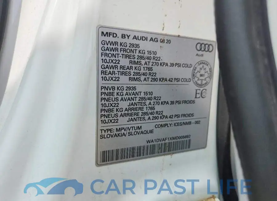 WA1DVAF1XMD005692# 12