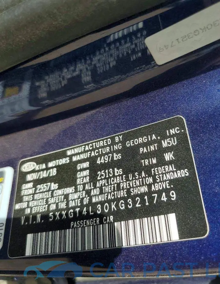 5XXGT4L30KG321749# 13