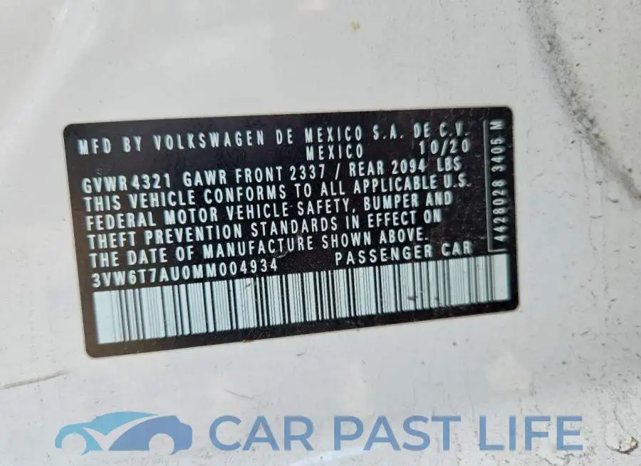 3VW6T7AU0MM004934# 12
