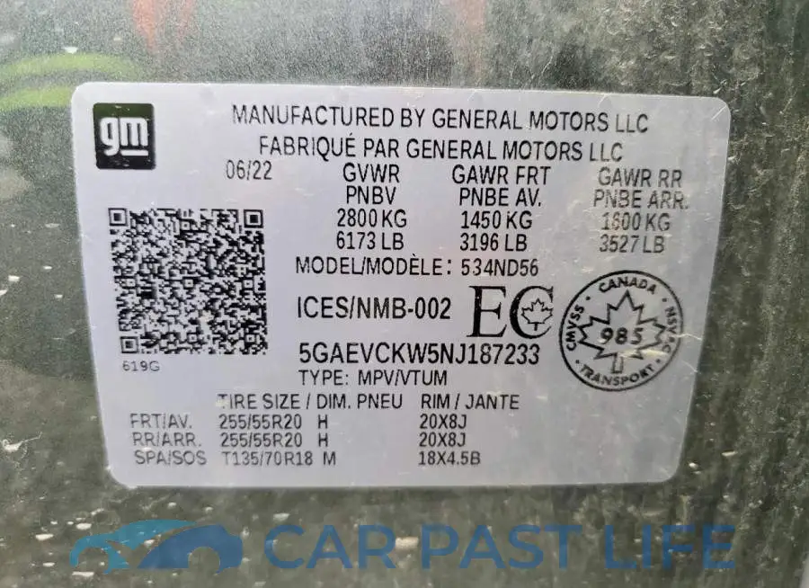 5GAEVCKW5NJ187233# 14